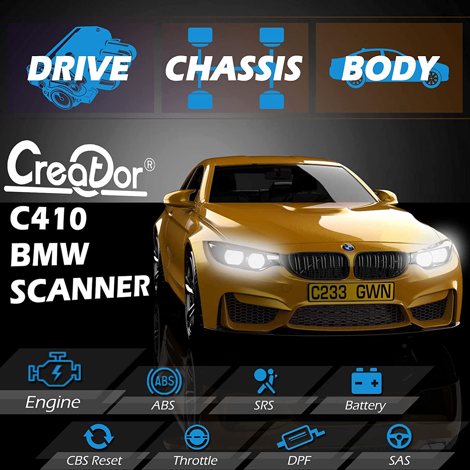 Creator C410专业OBD2扫描仪代码读取器，适用于BMW Mini Cooper故障诊断仪多系统诊断故障诊断仪（带ABS）