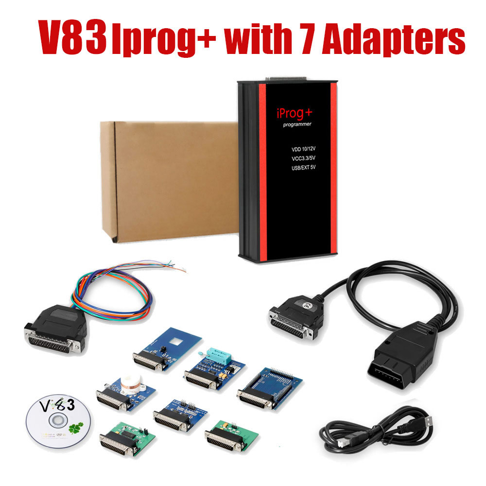V87 Iprog+ Pro mit 7 Adaptern Unterstützung IMMO und Meilenkorrektur bei Airbag Reset