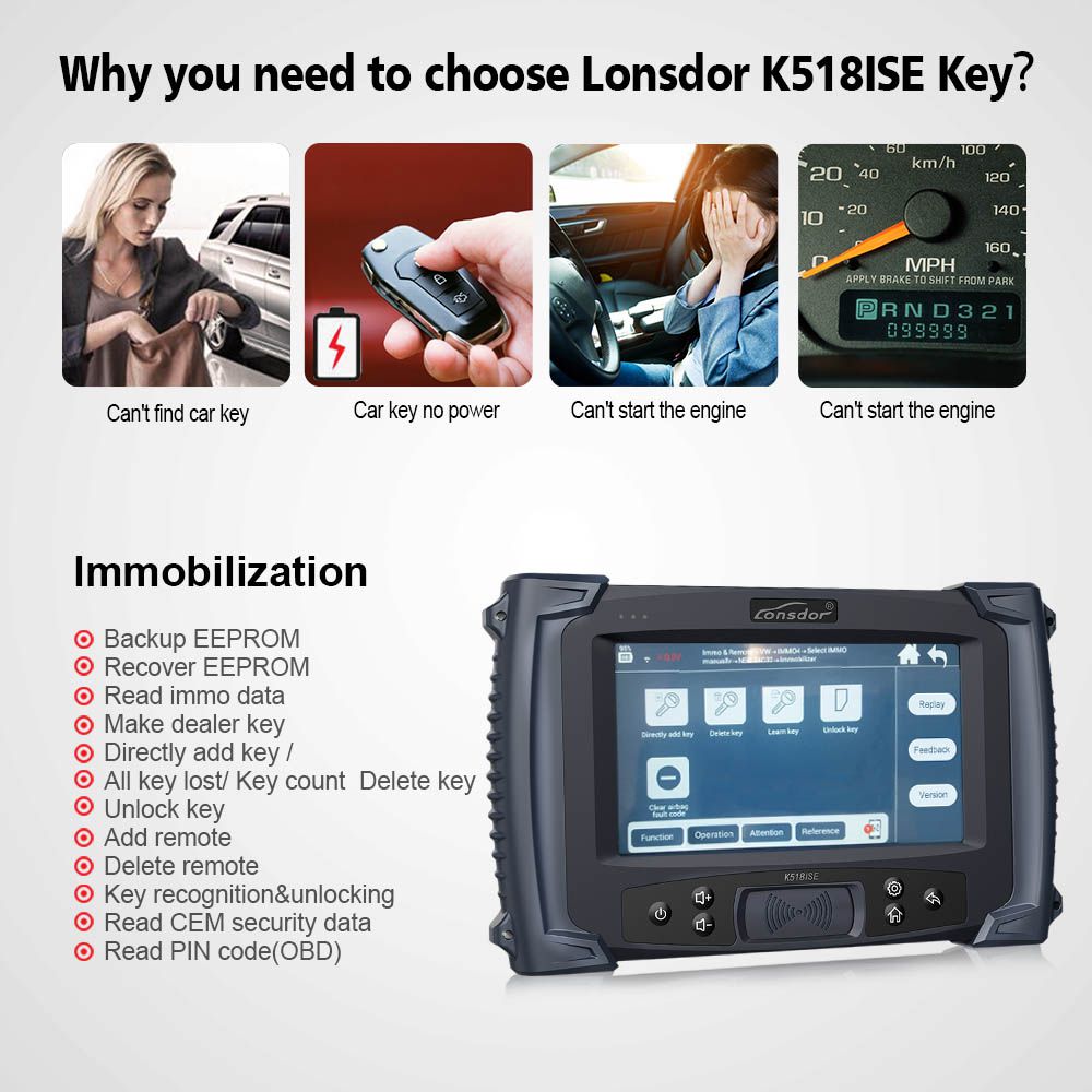 Lonsdor K518ISE关键程序员支持大众第四届第五届IMMO和宝马FEM/EDC以及丰田H芯片关键编程