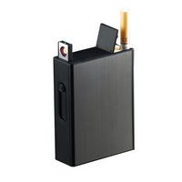 金属烟盒全套20支普通烟盒，带无焰防风USB充电电子打火机