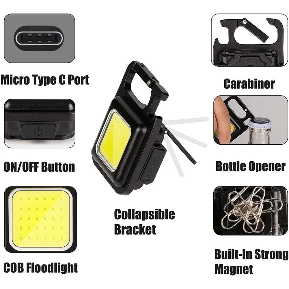Mini LED Light Super Bright Small Flashlight Keychain Lamp Strong Light Portable Emergency Maintenance Lamp USB Bottle Opener