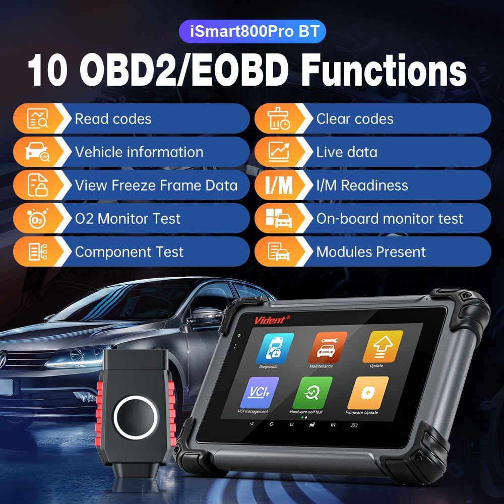 2023 Vident iSmart 800Pro BT All System Diagnostic Tool Code Reader with 40+ Reset Functions Key Programmer Auto VIN Active Test