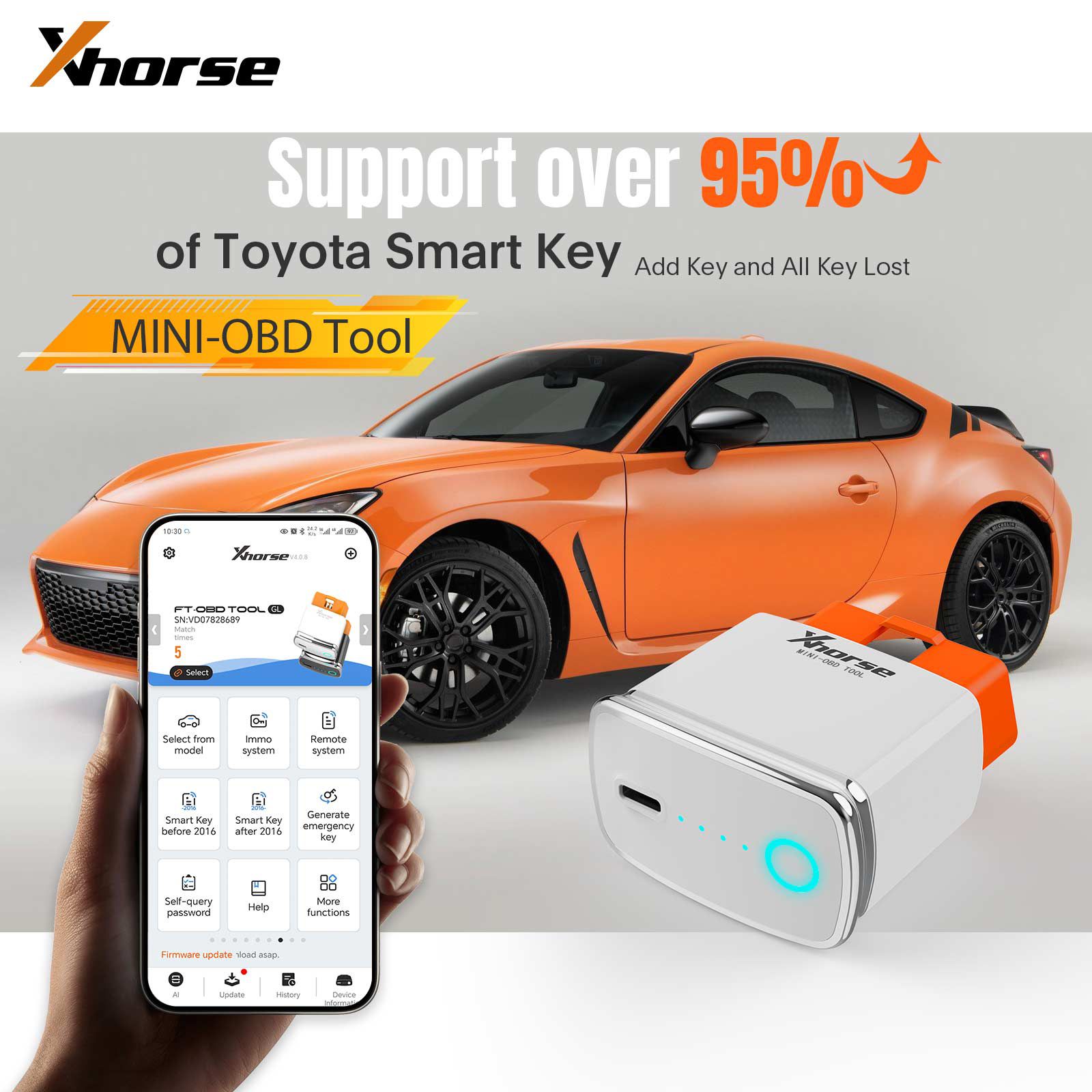 2023 Xhorse MINI OBD Werkzeug FT-OBD für Toyota Smart Key Support Hinzufügen Schlüssel und alle Schlüssel verloren