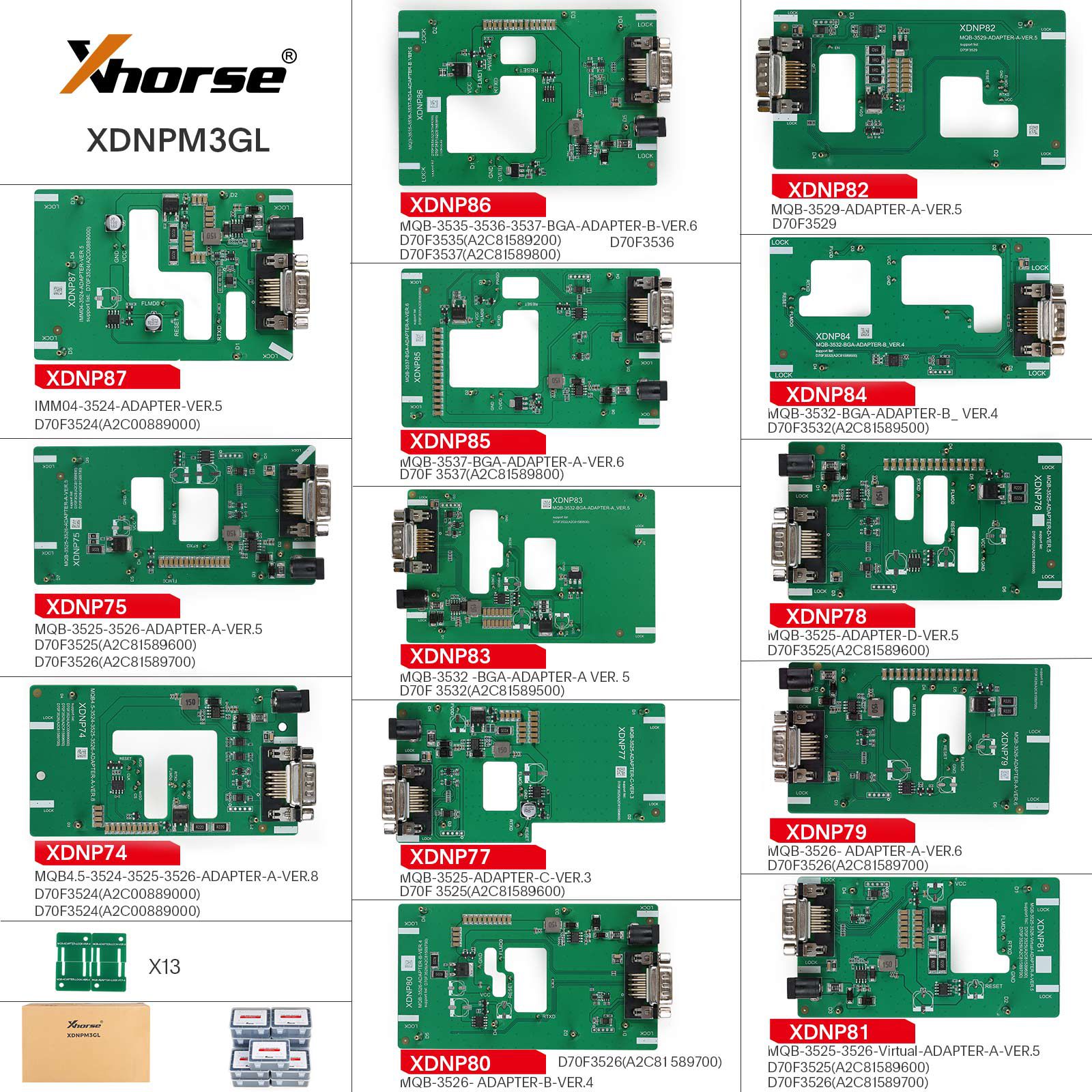 2024 Xhorse MQB48 No Disassembly No Soldering 13 Full Set Adapters XDNPM3GL