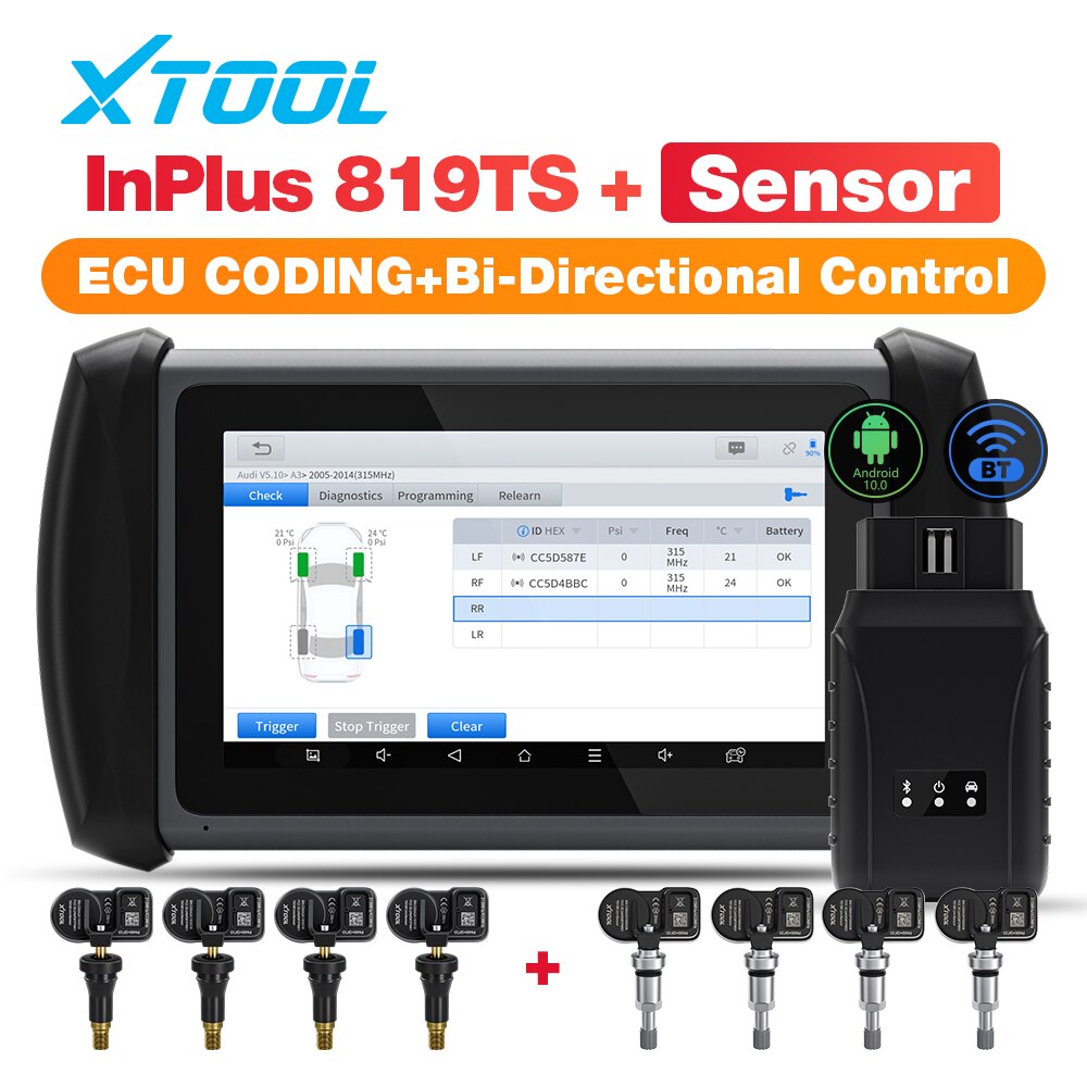 XTOOL InPlus IP819TS TPMS Programming All Systems Diagnostic Bi-Directional Control 30+ Reset Bluetooth Automotive WIth 4pcTS100