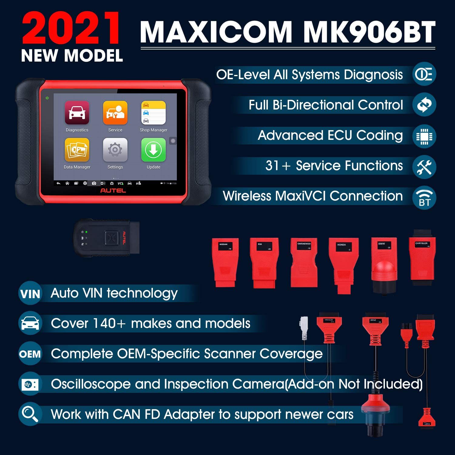 Autel MaxiCOM MK906BT诊断工具蓝牙扫描仪