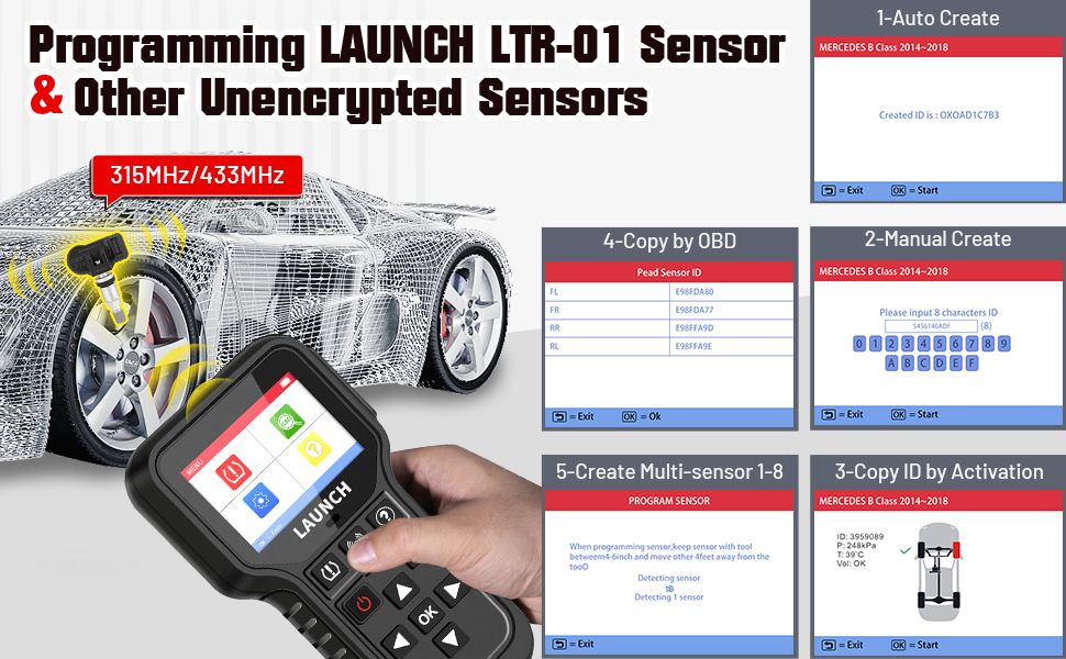 Launch CRT5011E TPMS Relearn Tool TPMS Sensor (315+433MHz) Support Read/Activate/Programming/Relearn/Reset/Key Fob Test