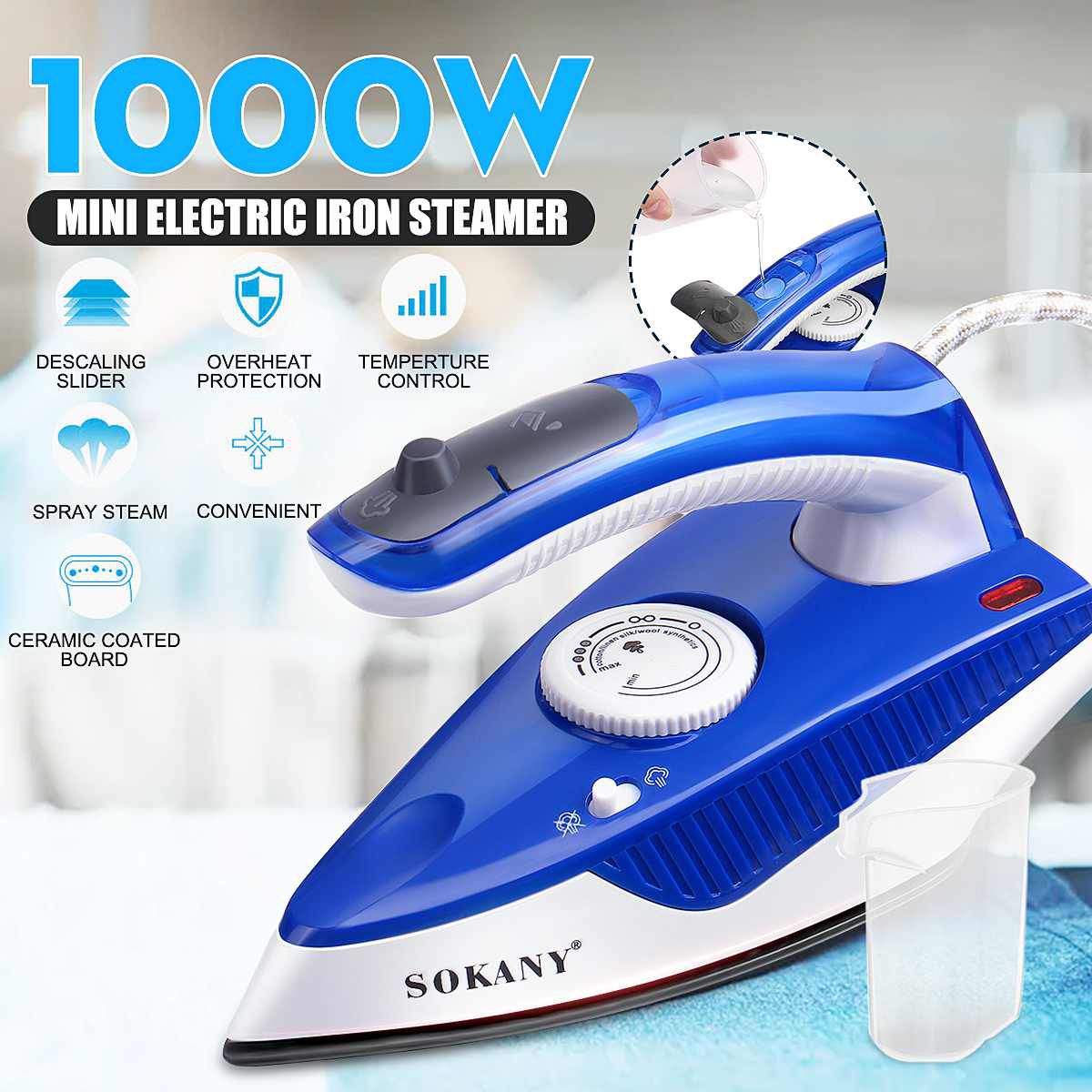 1000W Mini Spray Steam Iron Ceramic Coating Soleplate Folding Handle Electric Irons Temperature control Clothes Ironing Steamer