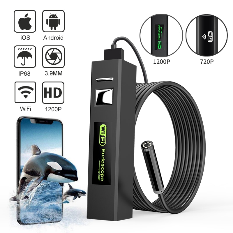 Wifi Endoscope Camera IP67 Waterproof WiFi Borescope 1080P HD Dual Inspection  Camera for Android iPhone IOS with 8 LED 