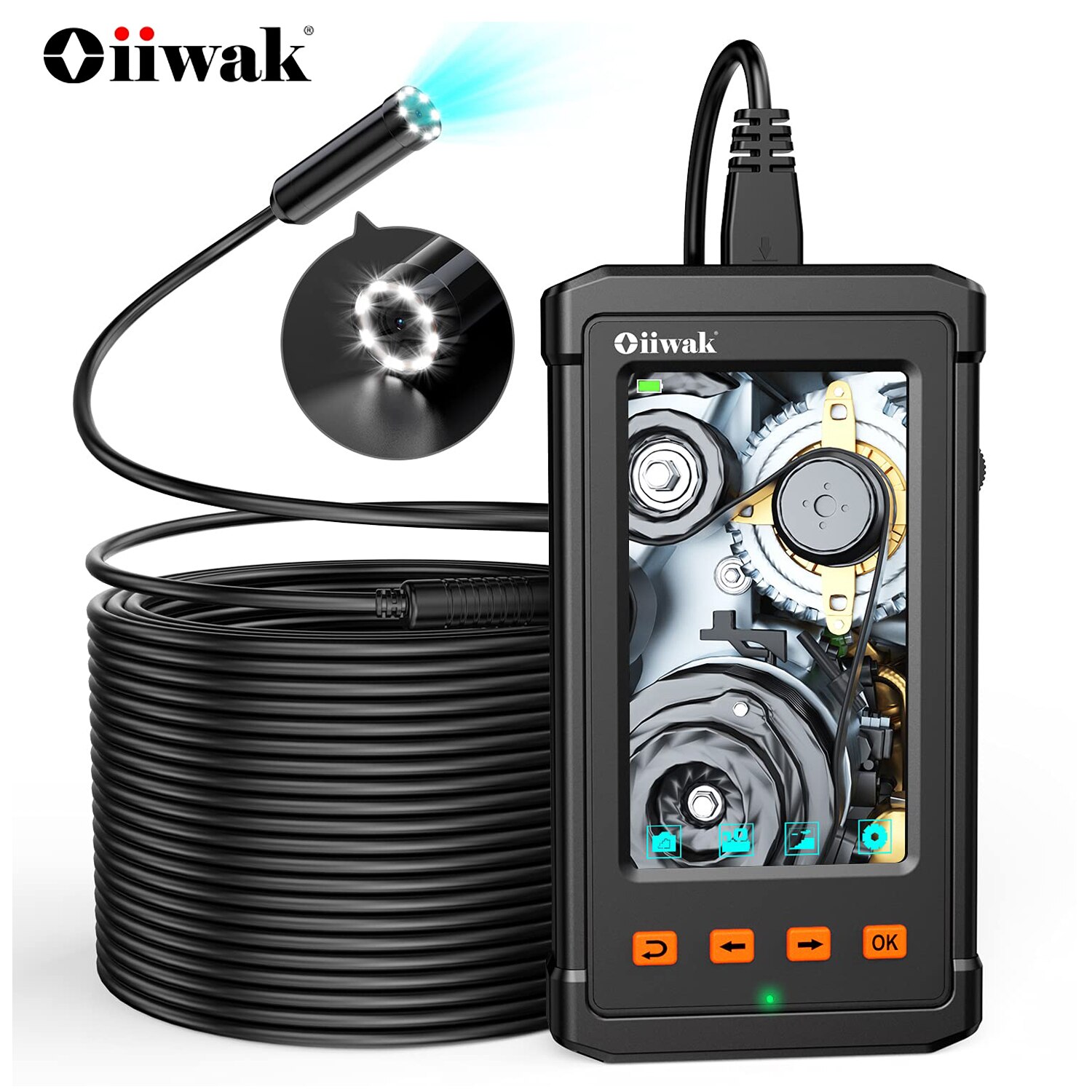 14mm Endoscope Camera Autofocus Borescope 4.3" IPS 5MP Inspection Snake Camera Pipe Sewer Waterproof Endoscope 32G