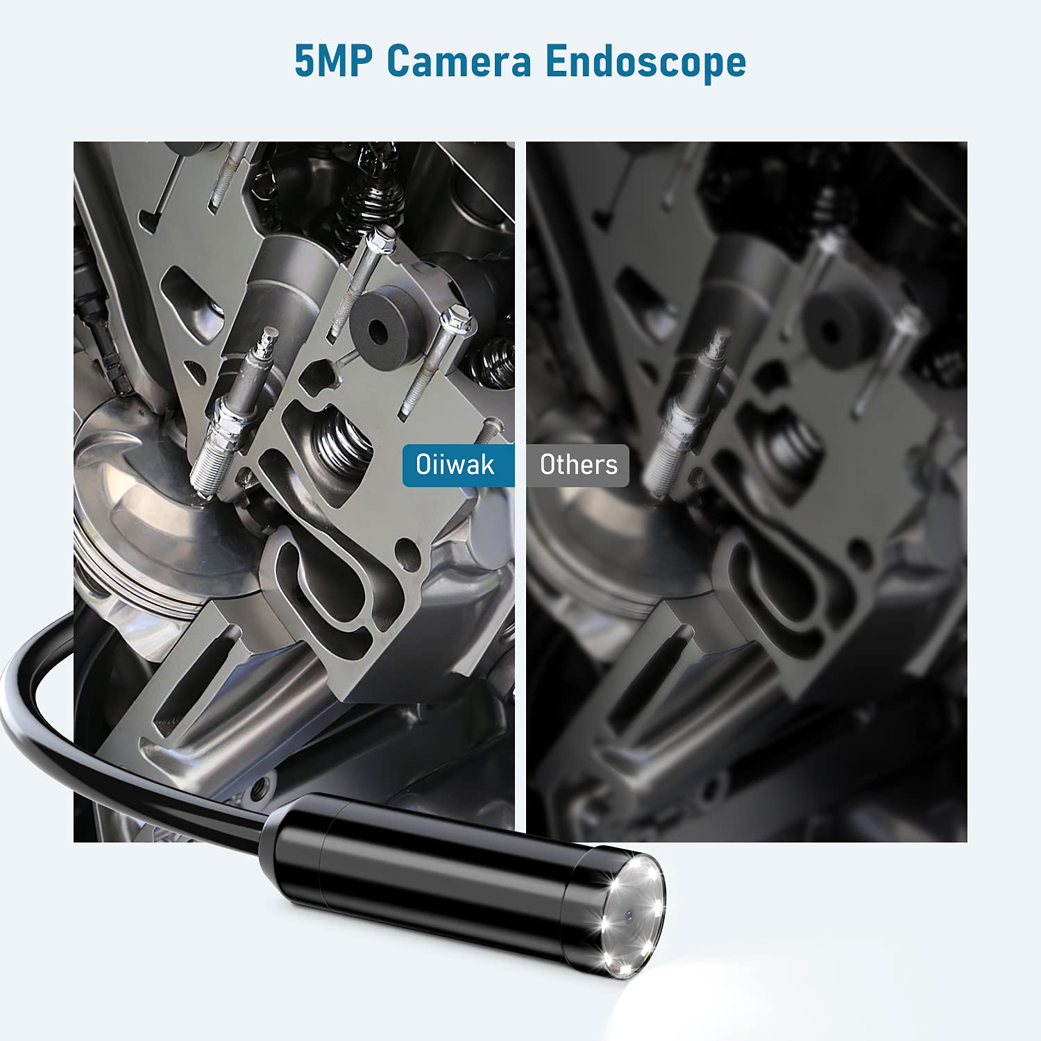 14mm Endoscope Camera Autofocus Borescope 4.3" IPS 5MP Inspection Snake Camera Pipe Sewer Waterproof Endoscope 32G