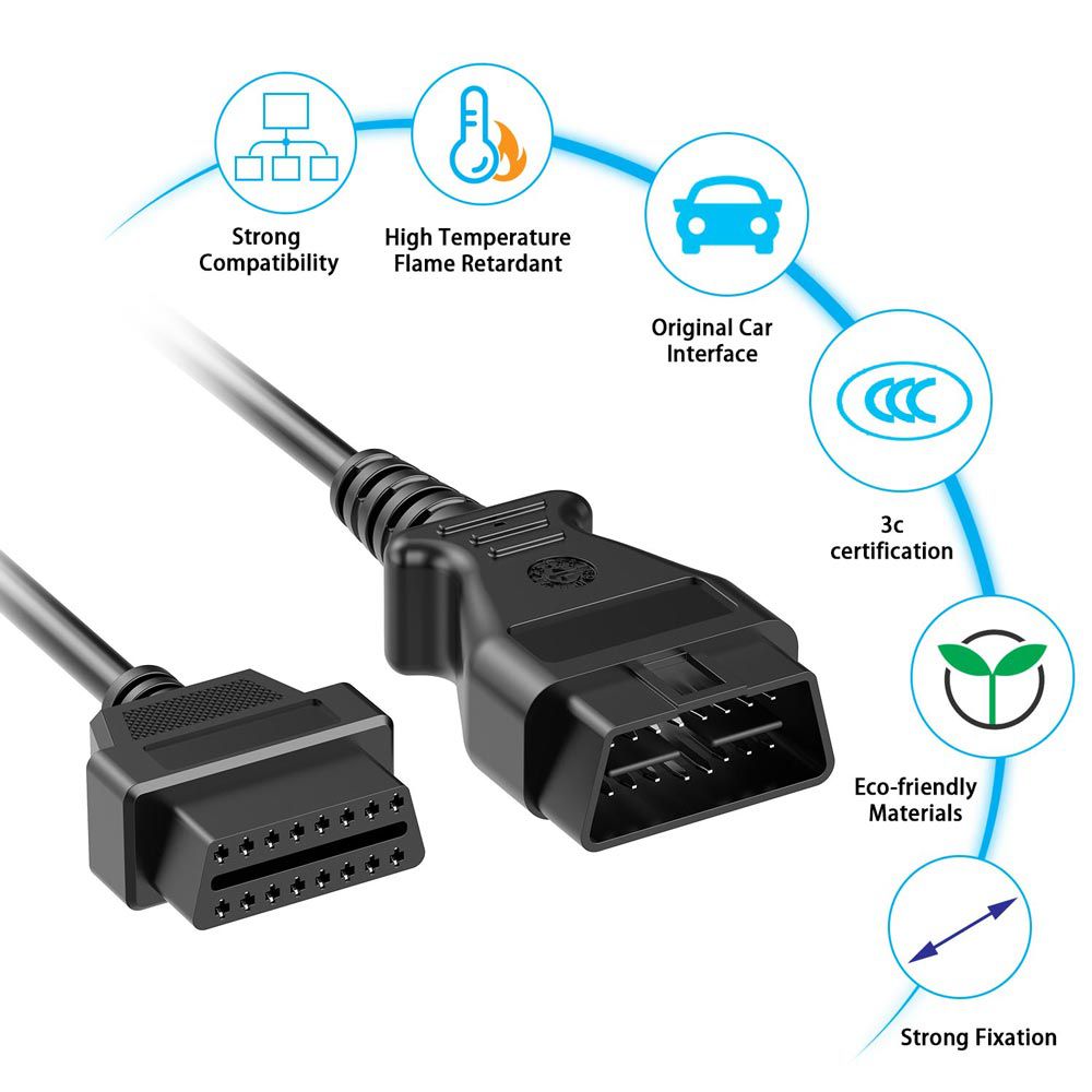 1.5m 16핀 OBD2 OBDII 공-모 연장 케이블 OBD2 케이블 커넥터 차량용 진단 어댑터