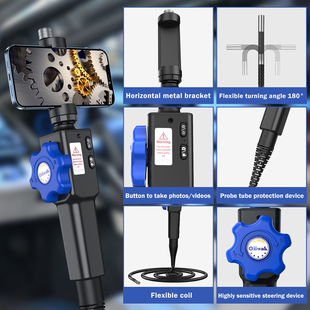 8.5MM Car Endoscope Camera 180 Degree Steering Industrial Endoscope Inspection Camera for Car 8 LED for iPhone Android PC
