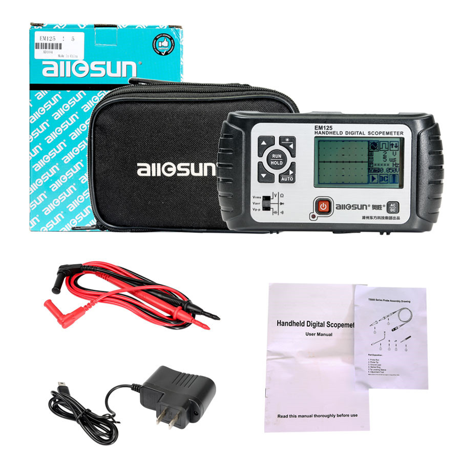 All-sun 25MHz 100MSa/s Digital 2 in1 Handheld Portable Oscilloscope+Multimeter Single Channel Waveform USB LCD Backlight EM125