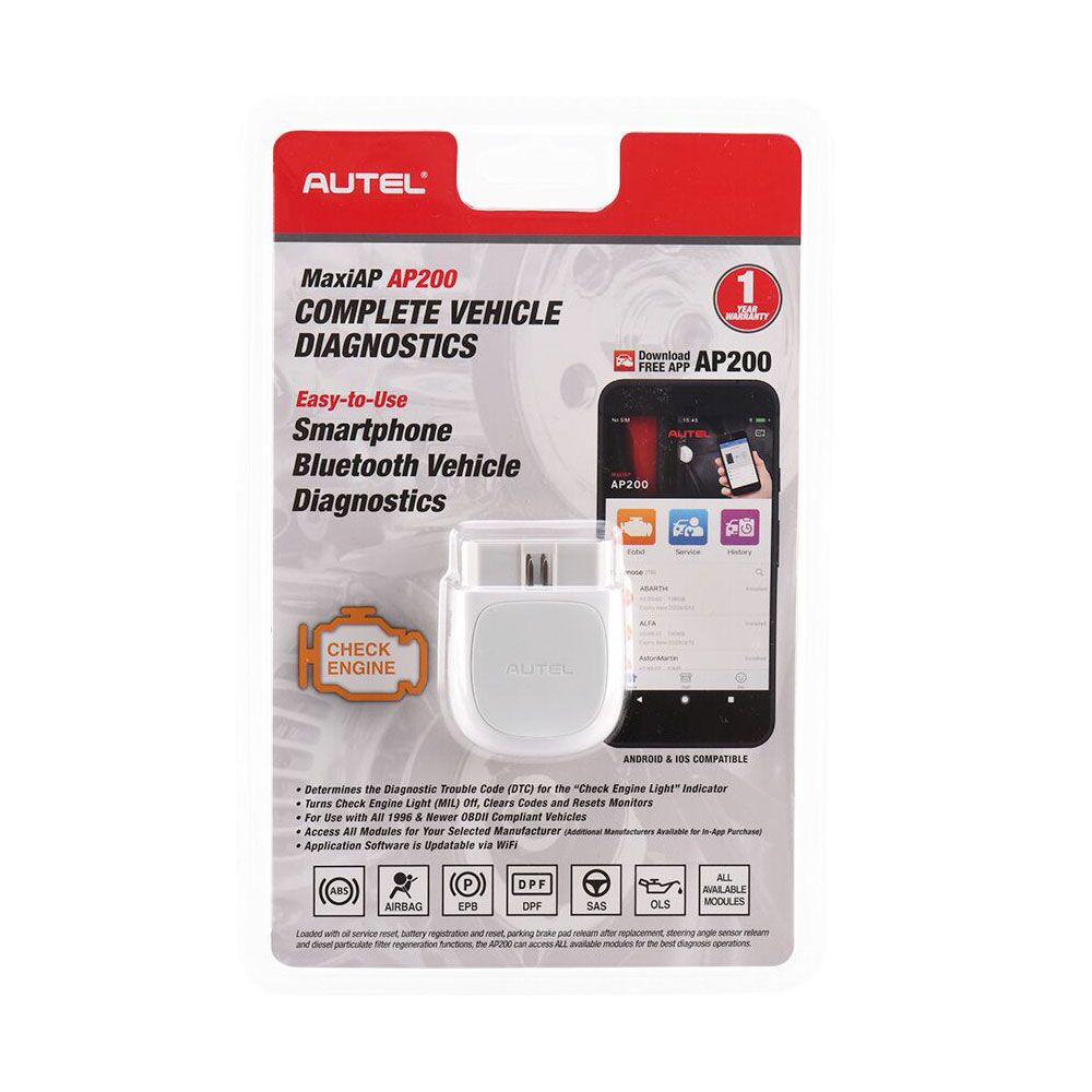 Autel MaxiAP AP200 Bluetooth OBD2 Code Reader with Full System Diagnoses AutoVIN TPMS IMMO Service for DIYers Simplified Edition of MK808