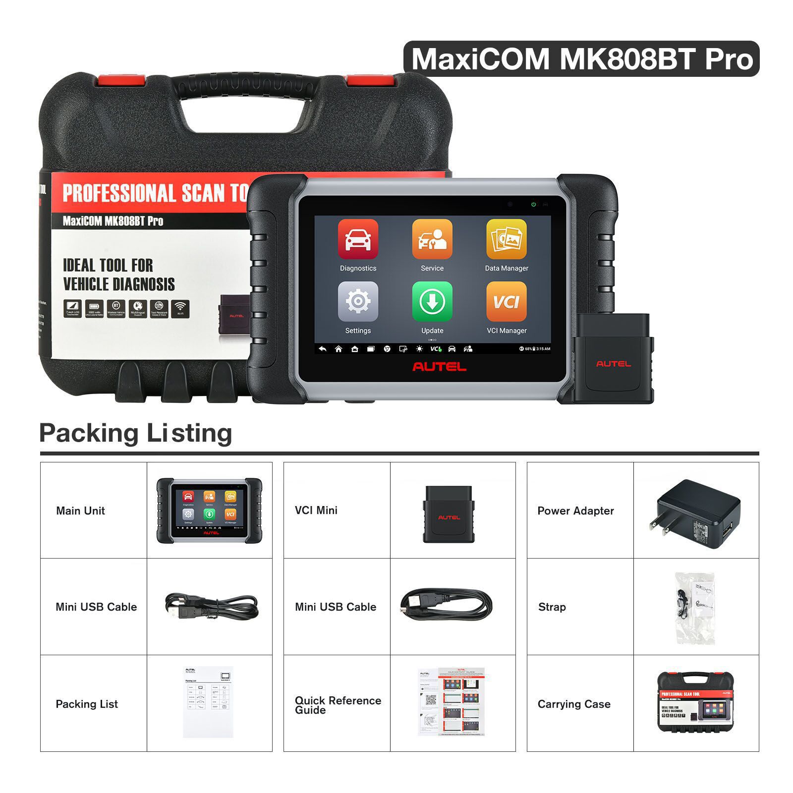 Autel MaxiCOM MK808BT PRO 자동차 진단 스캔 도구, 사전 예방 테스트 및 양방향 제어 스캐너, 28+ 서비스, FCA AutoAuth, 무선 진단