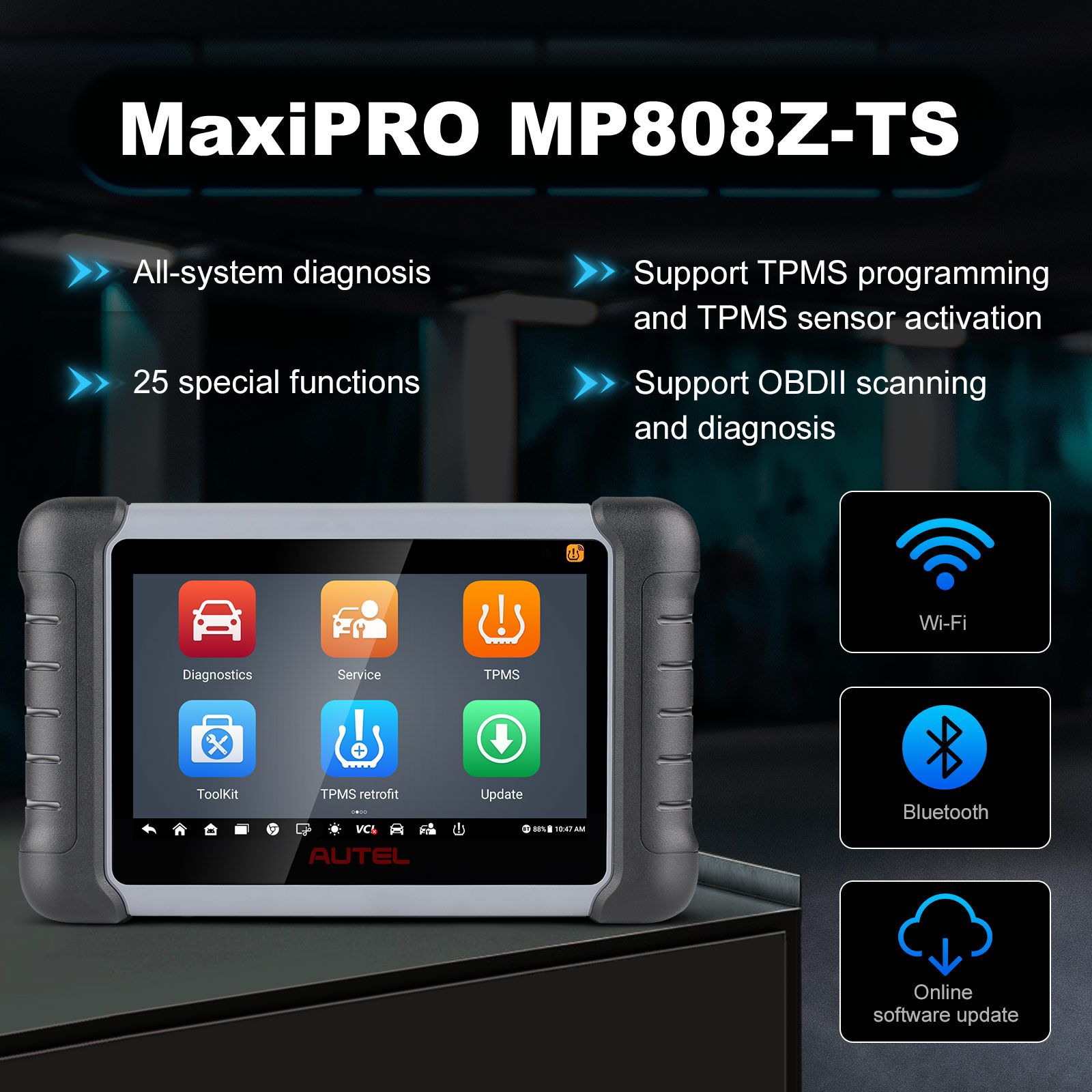 2023 Autel MaxiPRO MP808Z-TS MP808S-TS Bi-Directional Control Scan Tool with ECU Coding, Full TPMS, 36+ Services, Upgraded of MP808TS/MP808BT