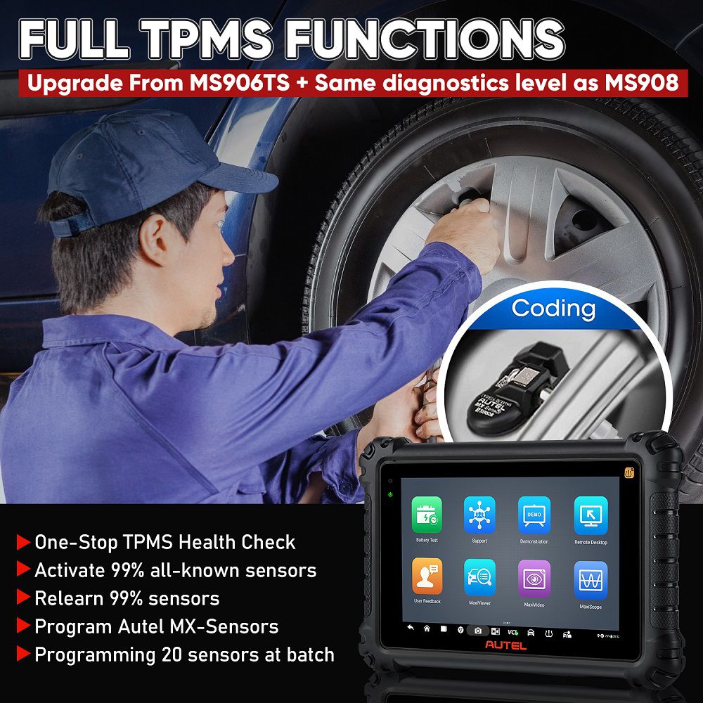 2023 New Autel MaxiSYS MS906 Pro-TS OE-Level Full Systems Diagnostic and TPMS Relearn Tool with Complete TPMS + Sensor Programming