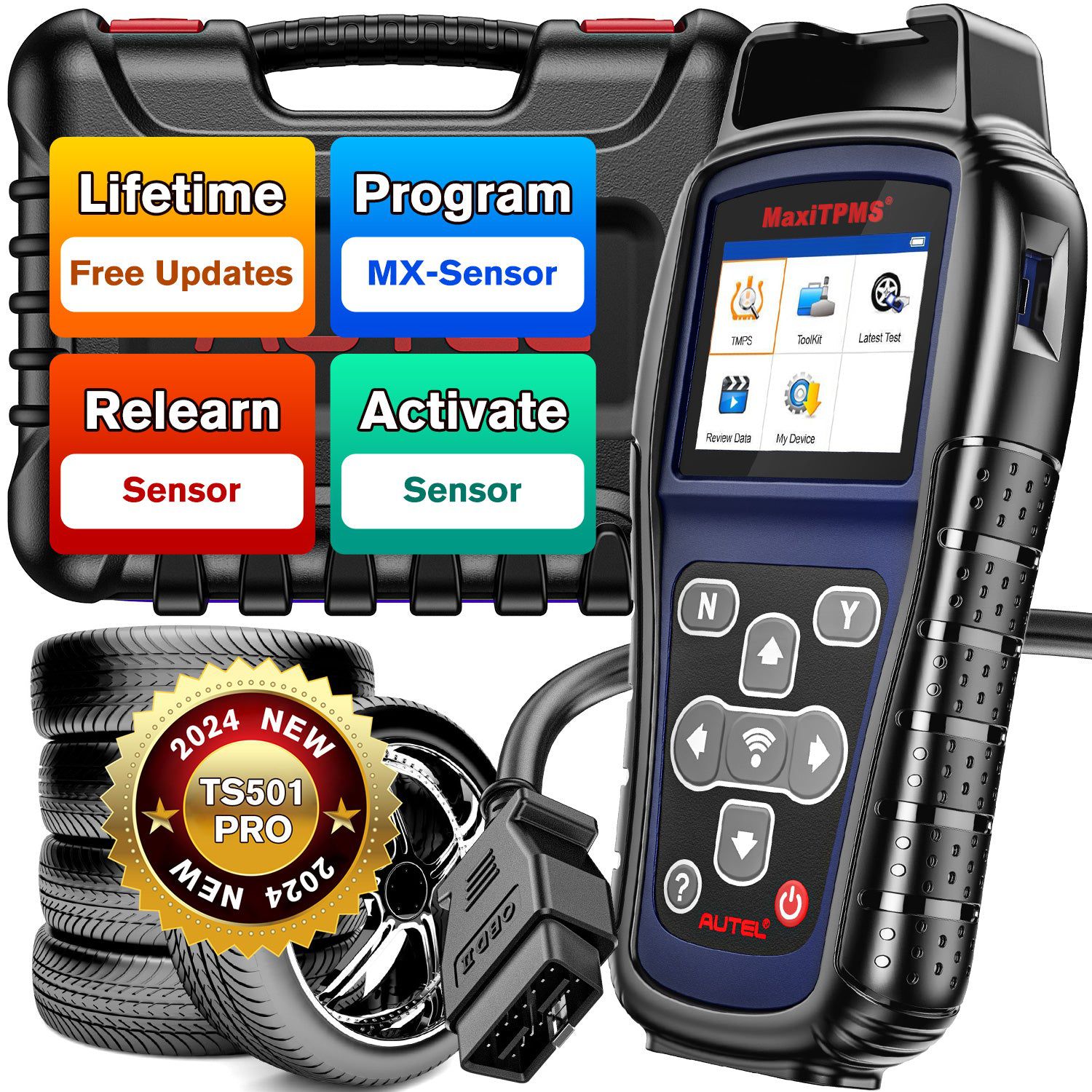 Autel MaxiTPMS TS501 Pro Professional TPMS Tool Relearn Activate Sensors Program MX-Sensors Complete TPMS System Multi-language Lifetime free Update