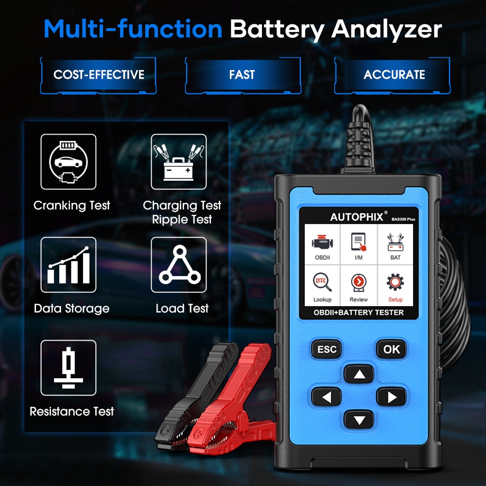 Autophix BAS300 Plus 2-in-1 Automotive Scanner Code Reader OBD 2 Car Diagnostic Tools OBD2 Engine Check 6/12/24V Battery Tester