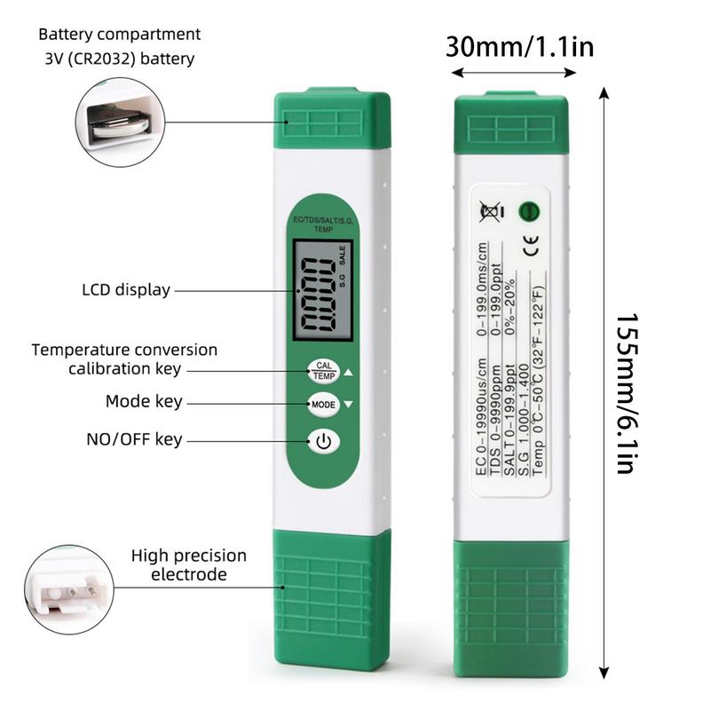 Digital Water Tester EC TDS Temp Meter With LCD Display 5-in-1 Multifunctional High Accuracy Water Test Meter For Hydroponics