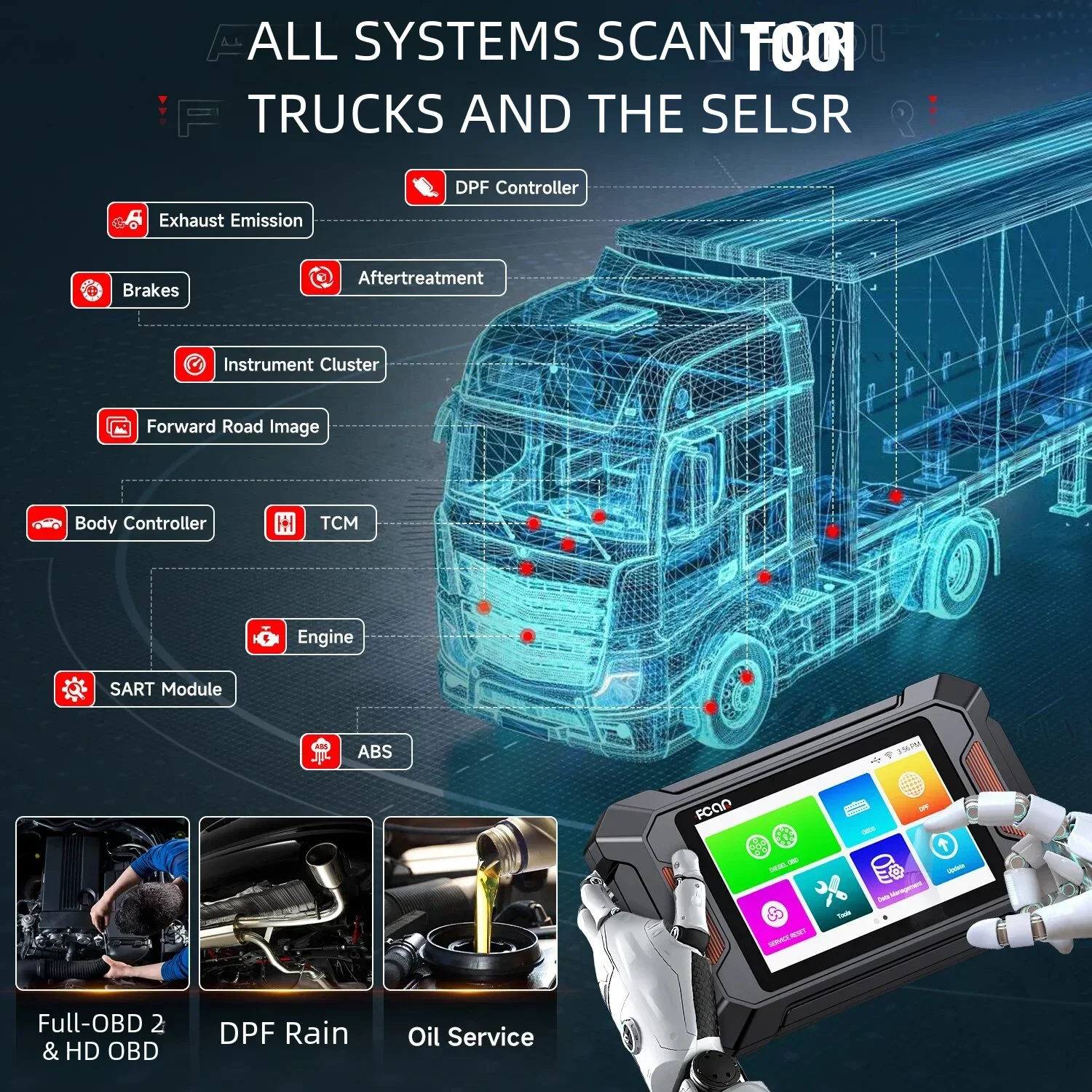 Fcar F802 Heavy Duty Truck Scanner Full System Diagnostic Tool D.P.F Regenerator Diesel OBD2 Scanner for Cummins/Caterpillar