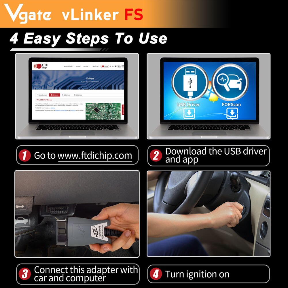 Vgate vLinker FS Ford FORScan ELM327 HS/MS-CAN OBD 2 OBD2 자동차 진단 ELM 327 스캐너 인터페이스 도구 OBDII For Mazda