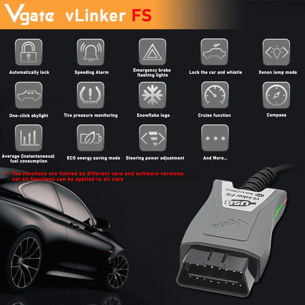 Vgate vLinker FS For Ford FORScan ELM327 HS/MS-CAN OBD 2 OBD2 Car Diagnostic ELM 327 Scanner Interface Tools OBDII For Mazda