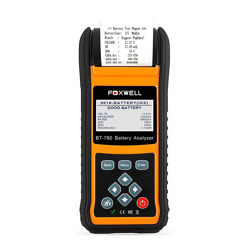 FOXWELL BT780 12V 배터리 테스터 0-1000A 자동차 AGM GEL EBP 배터리 분석기 내장 프린터 12V-24V 부팅 충전 시스템