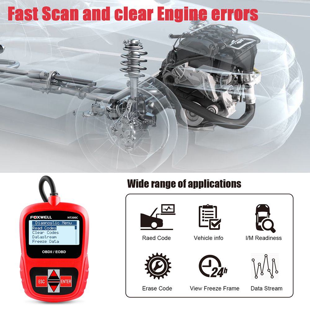 FOXWELL NT200C OBD2 OBDII Automotive Scanner Engine Code Reader Sensor Freeze Frame OBD 2 Car Diagnostic Tool Better than ELM327