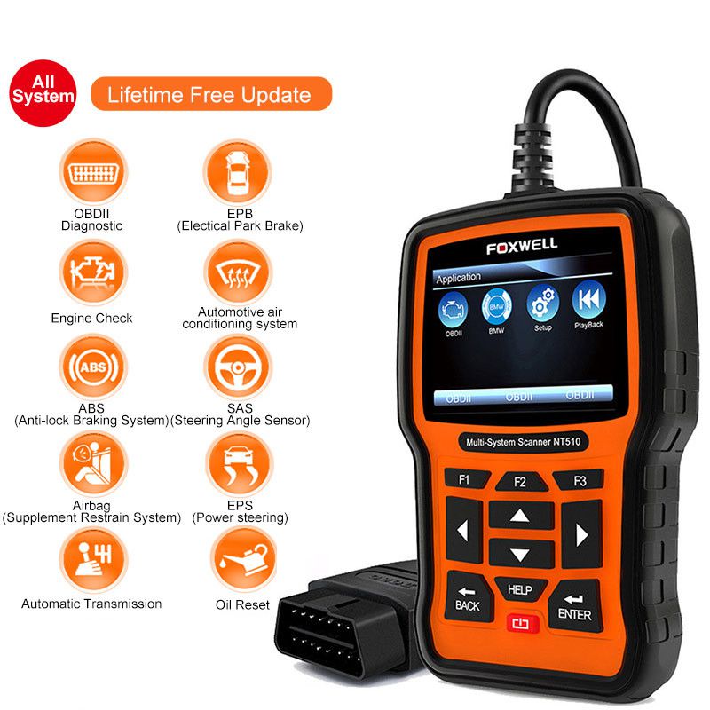 Foxwell nt510 elite todo el sistema obd2 escáner automotriz SAS DPF BRT 30 + restablece la herramienta de diagnóstico automotriz de prueba activa bidireccional