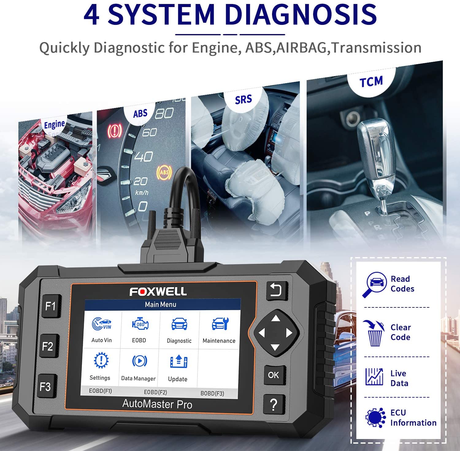 FOXWELL NT614 Elite OBD2 Diagnostic Scanner ABS SRS Engine AT Diagnosis Oil EPB TPS SAS 5 Reset Car OBD 2 Auto Car Scanner Tool