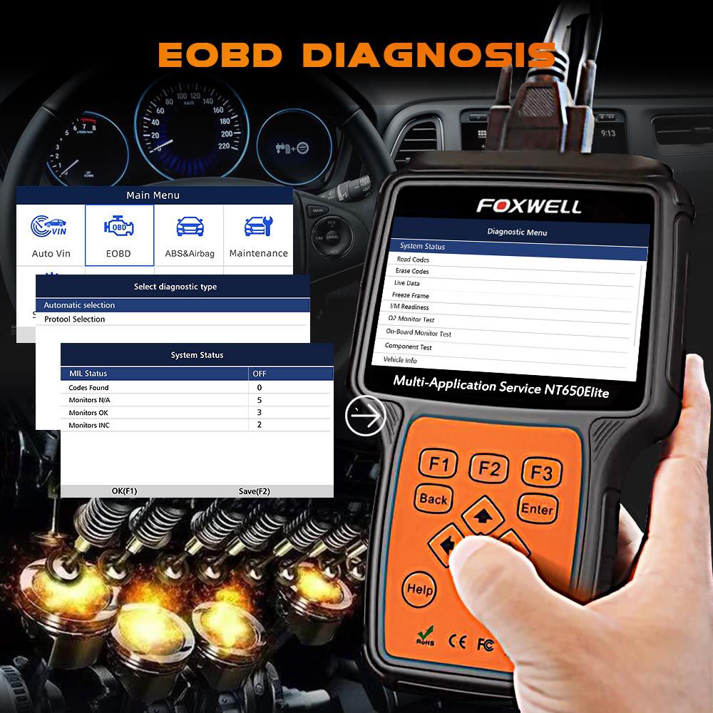 FOXWELL NT650 Elite OBD2 EOBD Diagnostic Tool Multi-Application Reset Service Functions Car Code Reader OBD2 Automotive Scanner