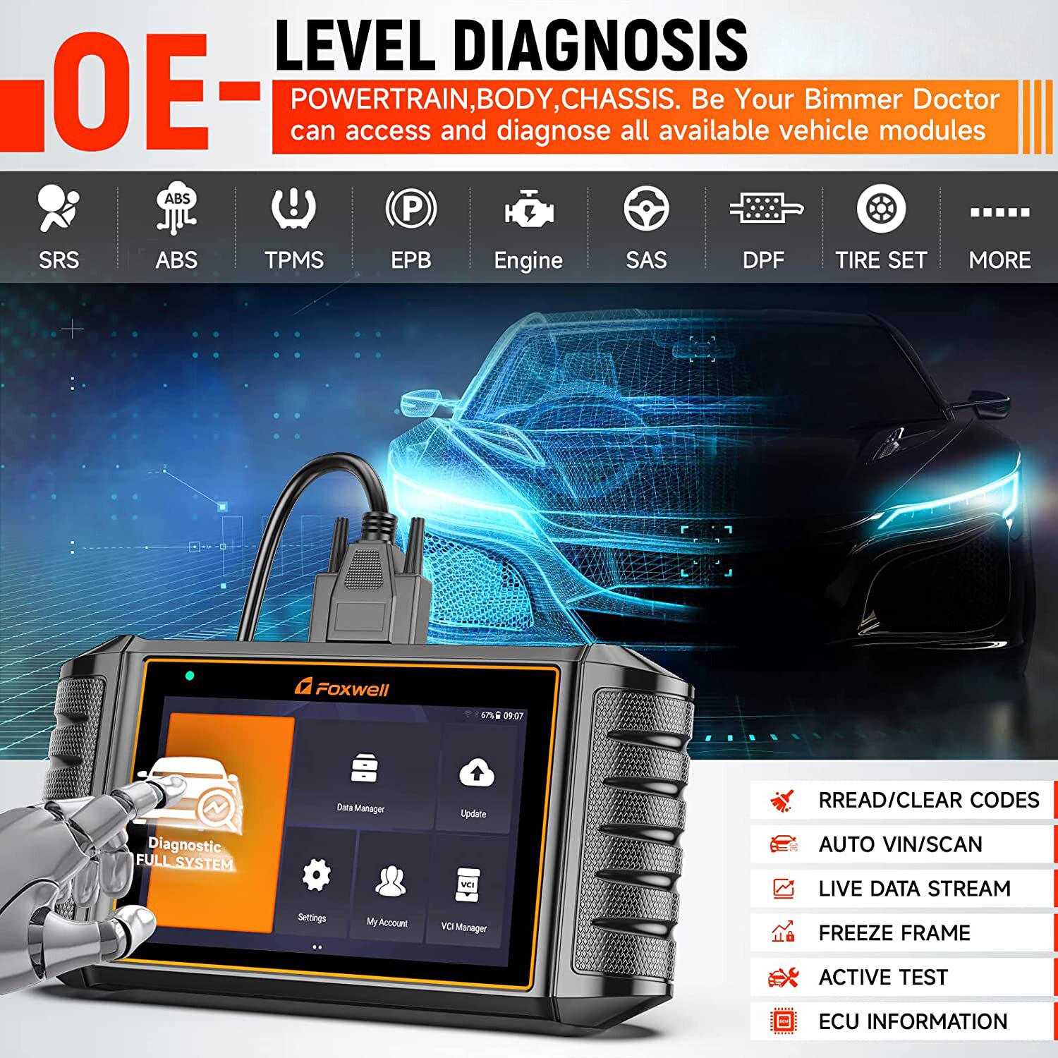 Foxwell NT710 자동차 OBD2 코드 리더기 스캐너 모든 시스템 양방향 진단 도구 30+ 재설정 OBD2 스캐너 무료 업데이트