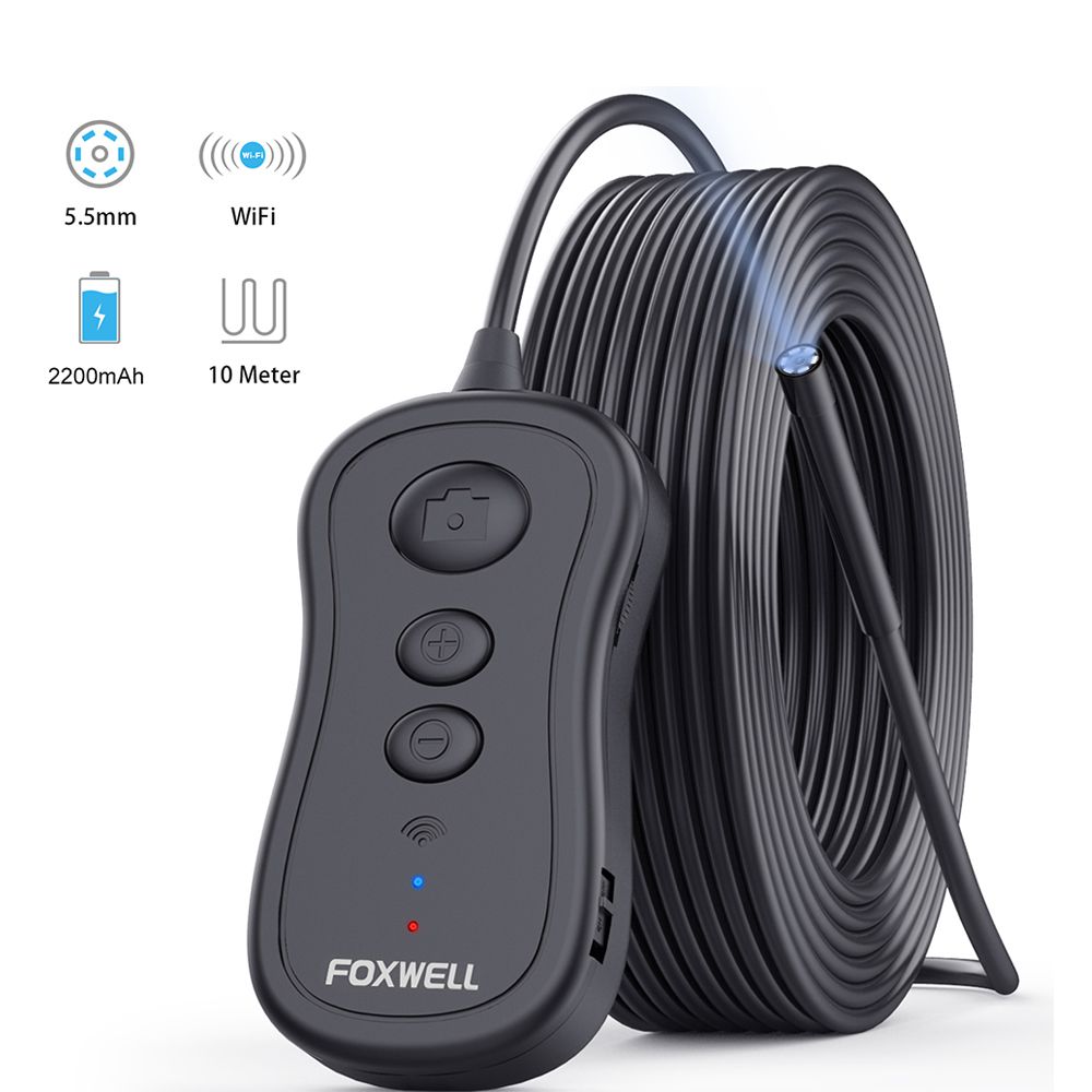 FOXWELL WiFi Endoscope 5.5mm Wireless Borescope Inspection Camera 1080P HD Waterproof with Light for iPhone, Android and Tablet