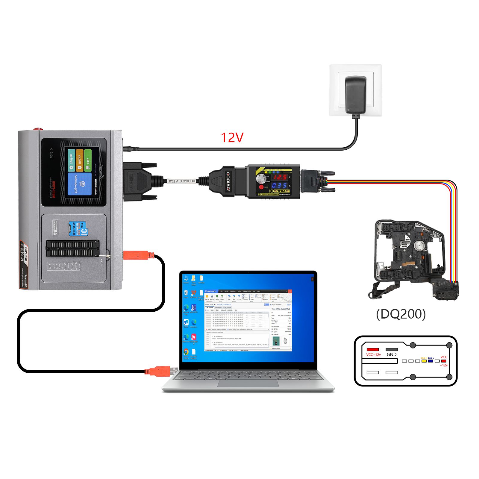 GODIAG G-V ECU Cable for Connecting Xhorse MULTI PROG with GT107 or GT107+ GPT BENCH BOOT to Read & Write Data on VAG Gearbox ECU, Engine ECU