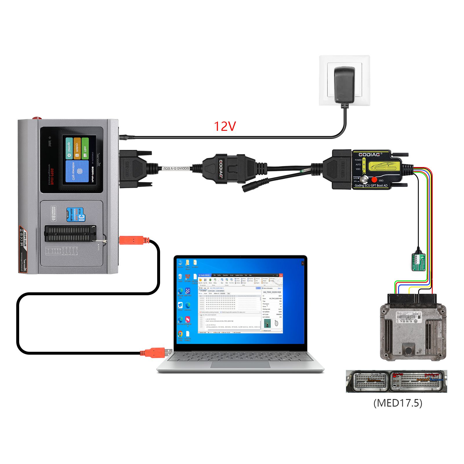 GODIAG G-V ECU Cable for Connecting Xhorse MULTI PROG with GT107 or GT107+ GPT BENCH BOOT to Read & Write Data on VAG Gearbox ECU, Engine ECU