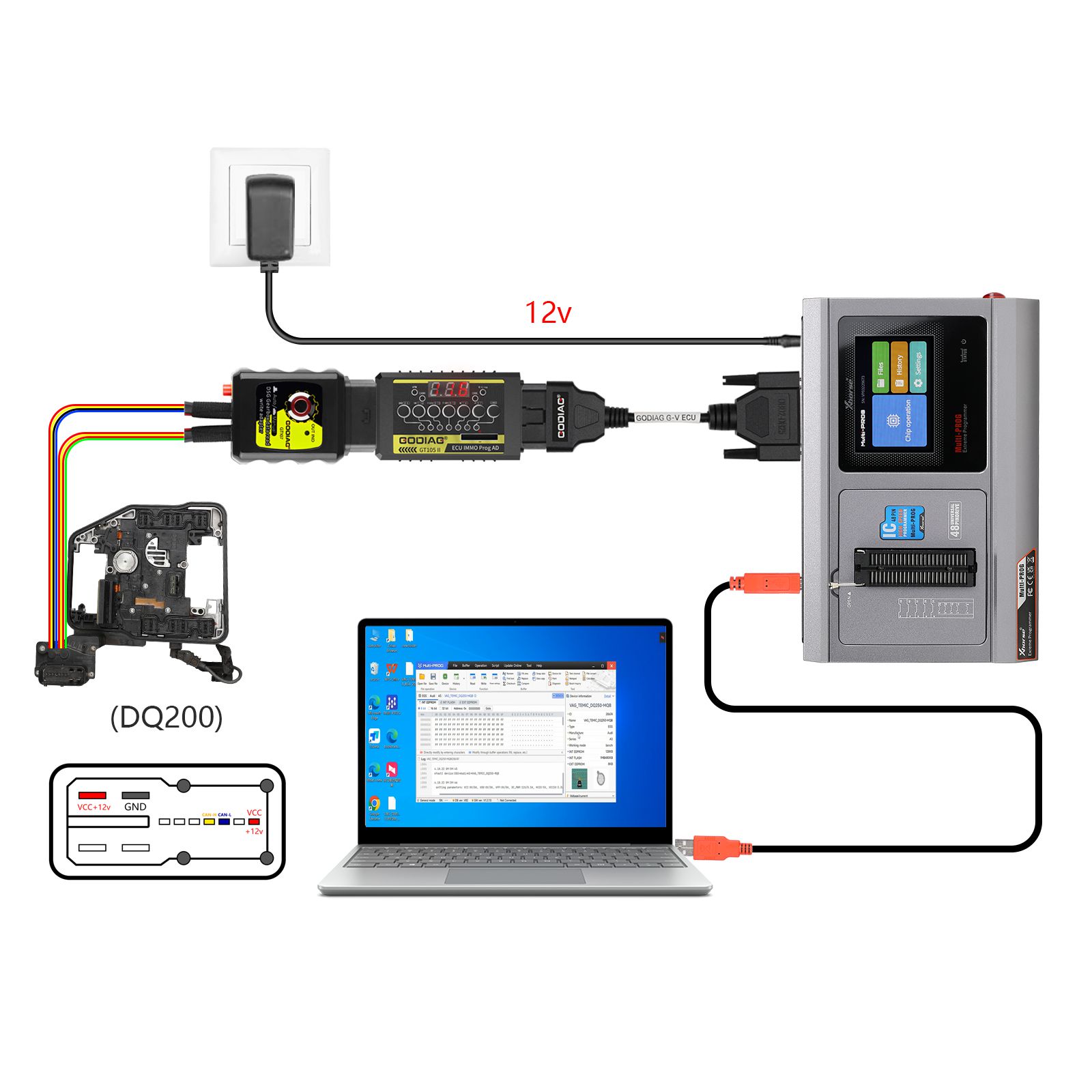 GODIAG G-V ECU Cable for Connecting Xhorse MULTI PROG with GT107 or GT107+ GPT BENCH BOOT to Read & Write Data on VAG Gearbox ECU, Engine ECU