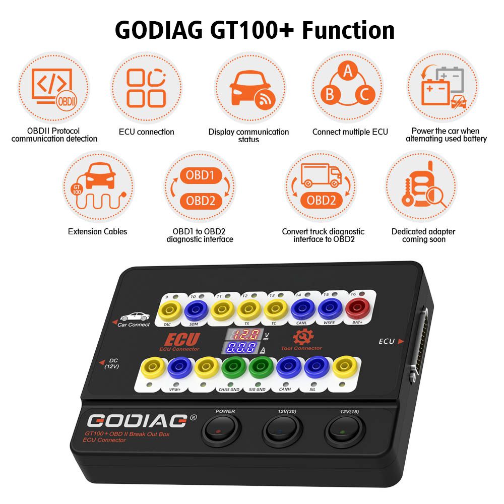 Godiag gt100+gt100 pro nueva generación de caja de fusibles de visualización d corriente electrorónica OBDII公司