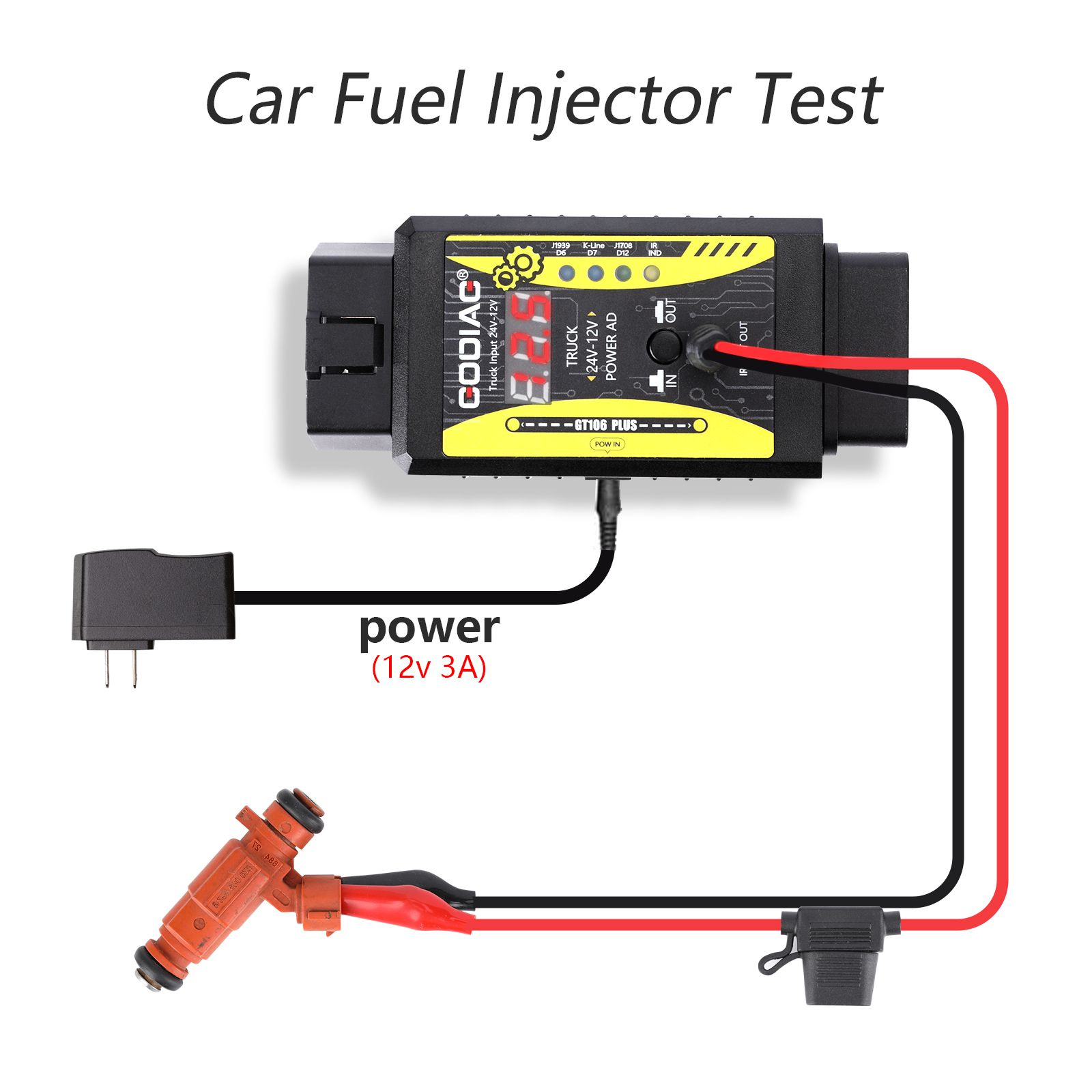 2024 GODIAG GT106 PLUS 24V to 12V Heavy Duty Truck Adapter Newly Added Fuel Injector Cleaning & Testing Relay Testing for Cars & Trucks