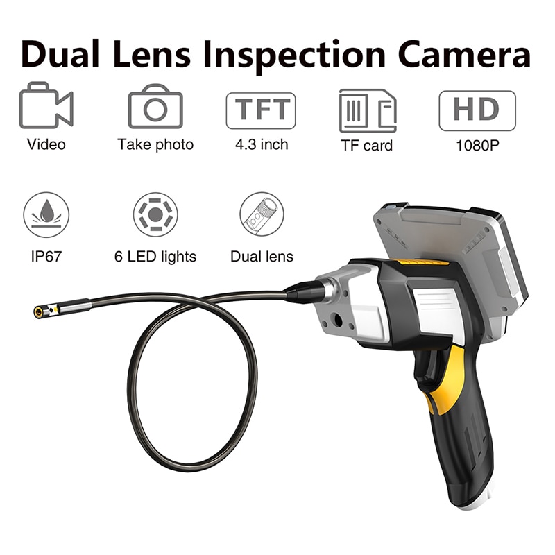 Portable Dual Lens Handheld Endoscope Camera Engine Drain Pipe  Inspection Camera with Screen