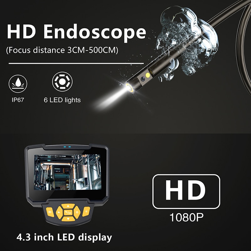 Portable Dual Lens Handheld Endoscope Camera Engine Drain Pipe  Inspection Camera with Screen