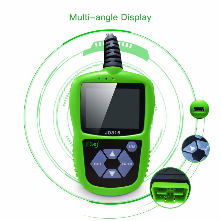 JDiag JD316 OBD2 Scanner Automotive Engine Fault Code Reader CAN Diagnostic Scan Tool (Green)