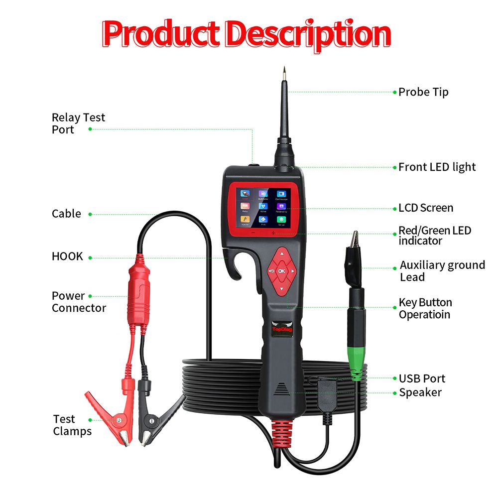 TOPDIAG P200 Automotive Electrical Circuit System Tester for Car Truck Motorcycle Boat