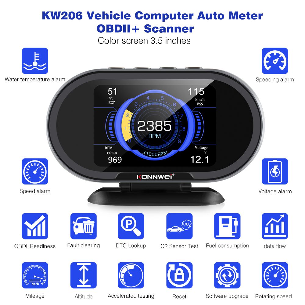 KONNWEI  KW206 OBD2 On-Board Computer Auto Car Digital Computer Display OBD 2 Scanner Fuel Consumption Water Temperature Gauge