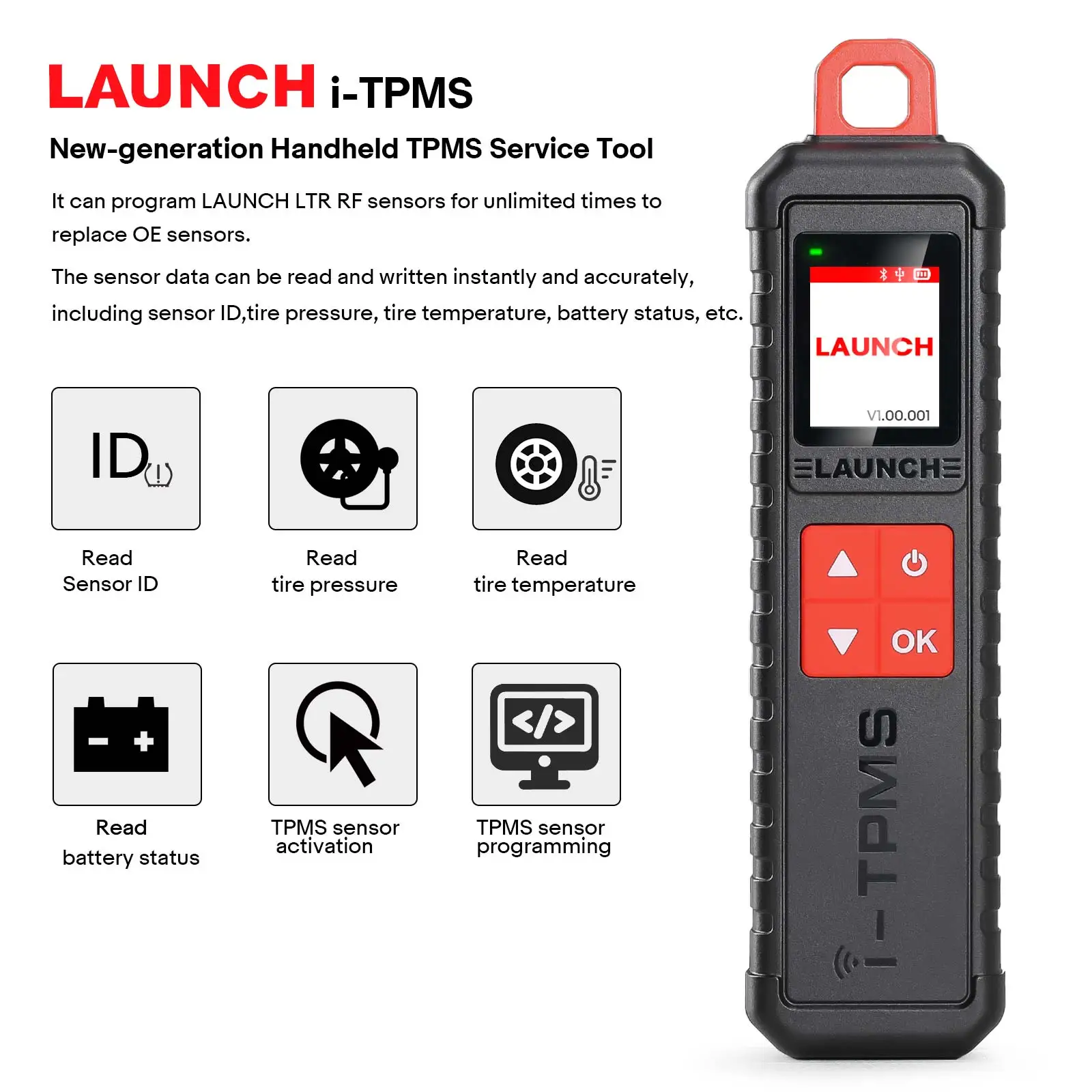 Launch iTPMS Handheld TPMS Service Tool Upgrade of TSGUN work with X431 Scanner Supports All 315/433MHz Sensors