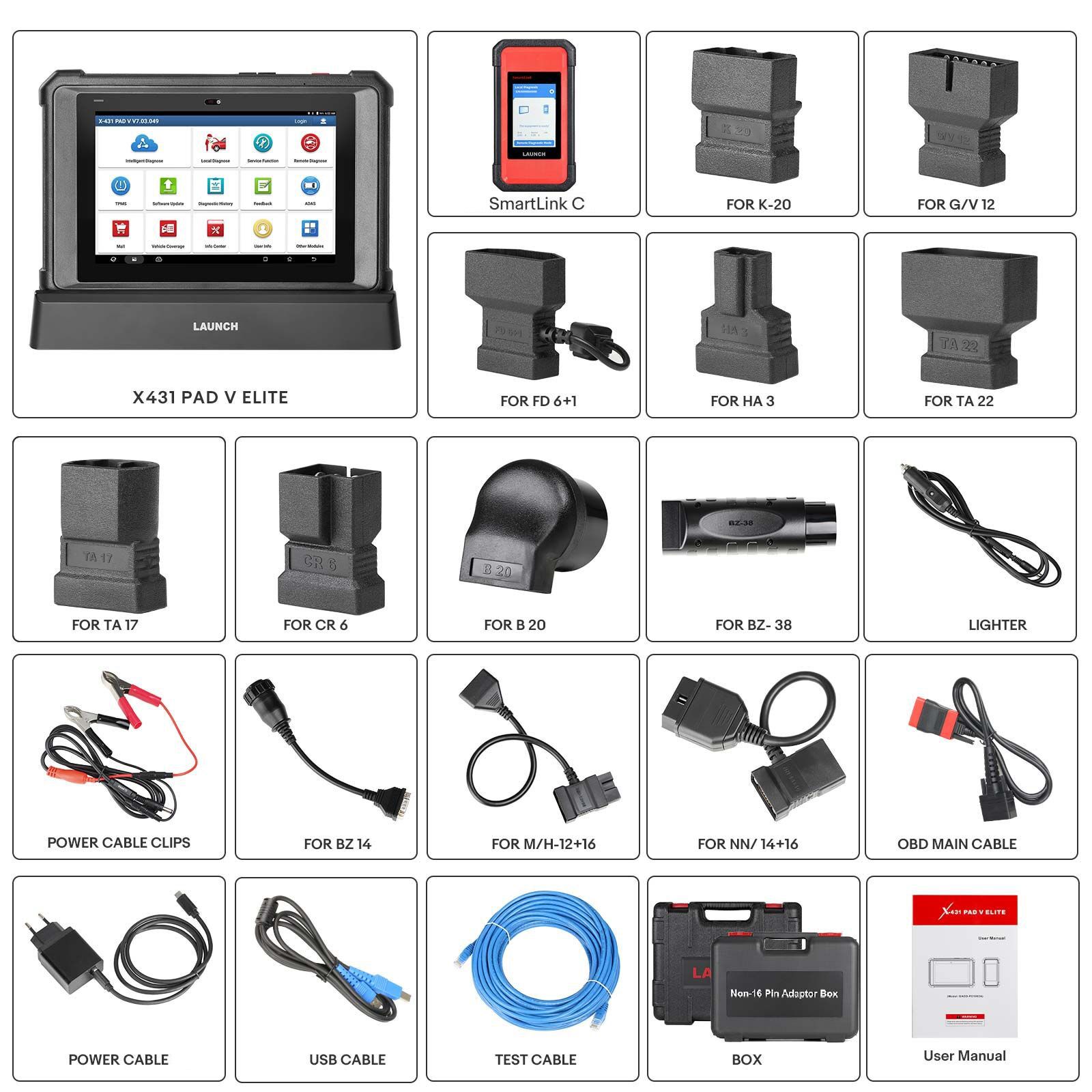  2025 Launch X431 PAD V Elite J2534 Tool With Smartlink C Support ECU/ECM Online Program Topology Map CAN/CANFD/DoIP 60+ Services