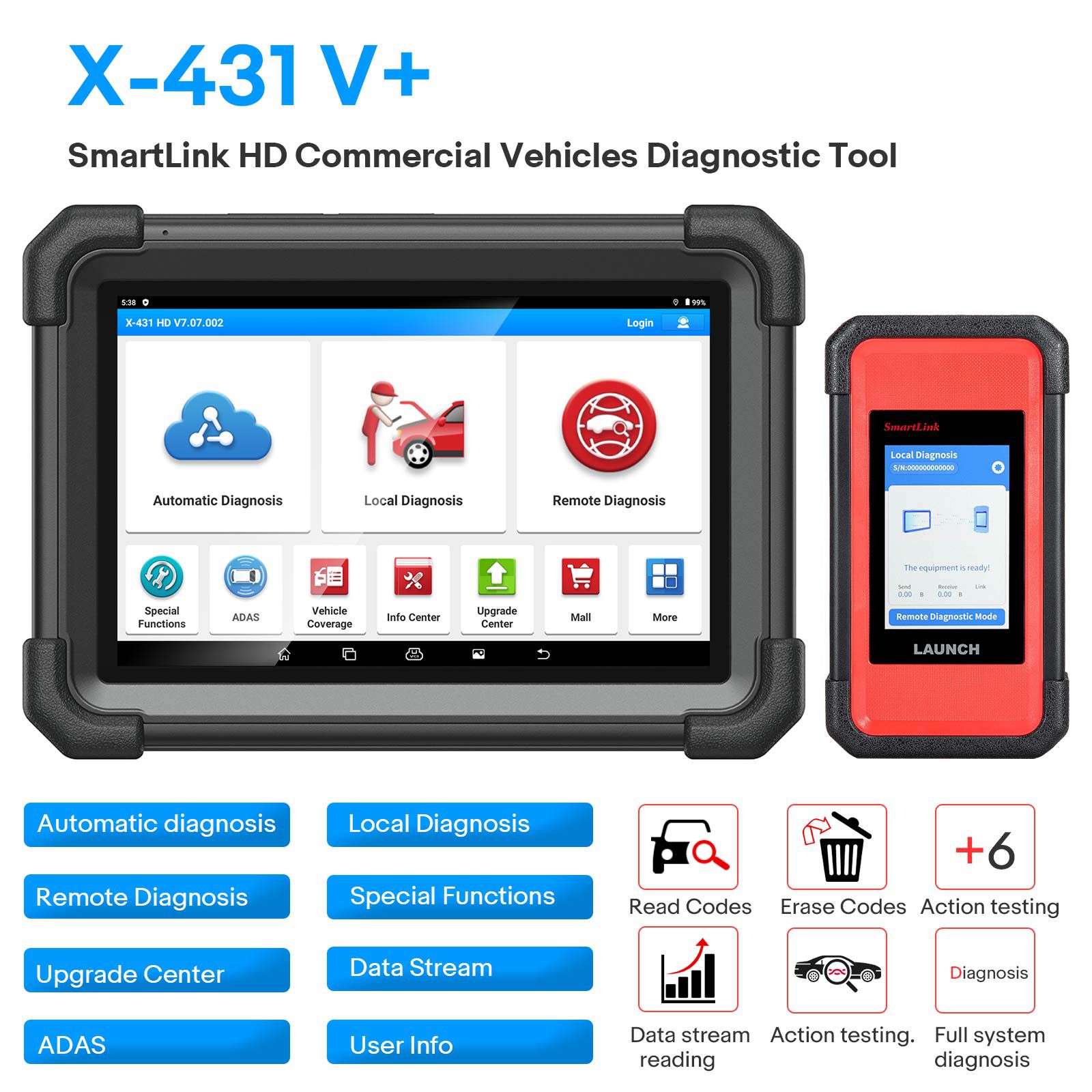 2025 Launch X431 V+ SmartLink HD Heavy Duty Truck Diagnostic Tool for 12V 24V Trucks