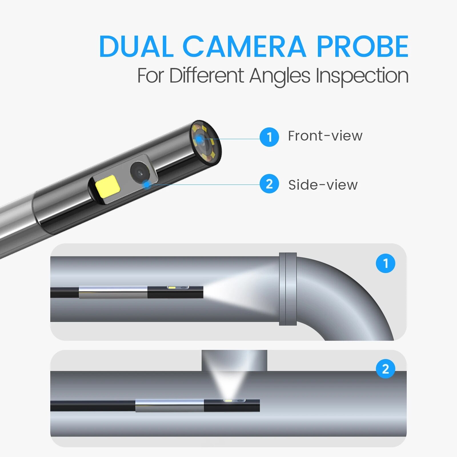 NTS500B 5.0" LCD Screen 5mm Dual Lens endoscope Camera 1080P Digital Videoscope Pipe Car Inspection Camera Borescope