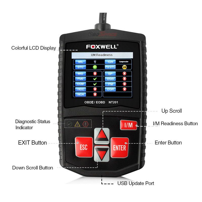 오리지널 폭스웰 NT201 범용 OBD2 EOBD CAN 스캐너 자동차 엔진 코드 리더기 스캔 진단 도구 차량용 OBDII OBD 2 스캐너